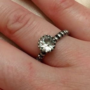 Rhinestone silver tone ring Sz 7